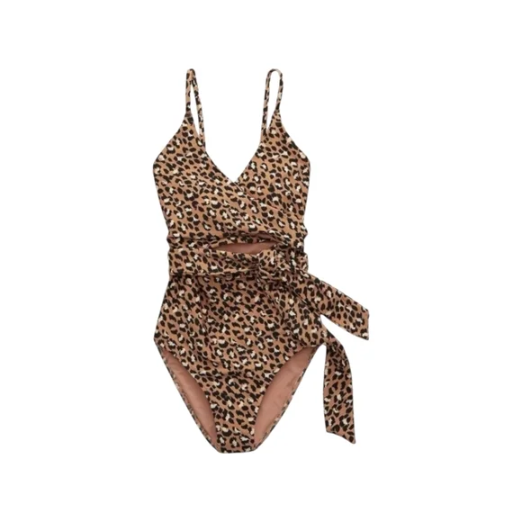 Aerie Leopard Print 1 Piece Wrap Bathing Swim Suit NWT Size M - Picture 2 of 11